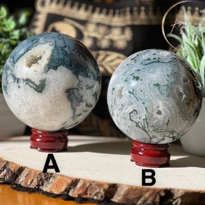 LARGE Moss Agate Spheres With Druzy | STUNNING Moss Agate Big Spheres | Druzy Sphere