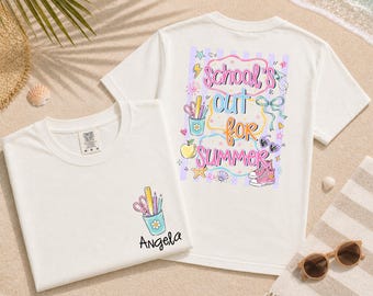Personalized School's Out For Summer Shirt, Striped Last Day of School Shirt, Custom Teacher Summer Shirt, End of Year Teacher Shirt