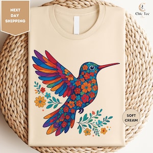 Floral Hummingbird Shirt, Animal Lover Shirt, Bird Shirt, Bird Lover T-Shirt, Spring Birds Shirt, Flower Shirt, Floral Shirt, Animal Shirt