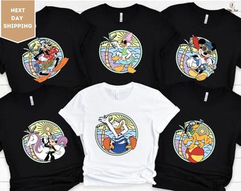 Camiseta de viaje de verano con Mickey y sus amigos en la playa, camiseta de vacaciones de Disney, camiseta de verano, camiseta de verano con personajes de Disney, camiseta de crucero de vacaciones de verano