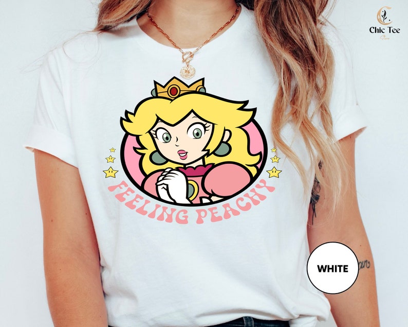 Cute Princess Peach Shirt, Princess Peach, Feeling Peachy Shirt, Kids Birthday Gift For Her image 2