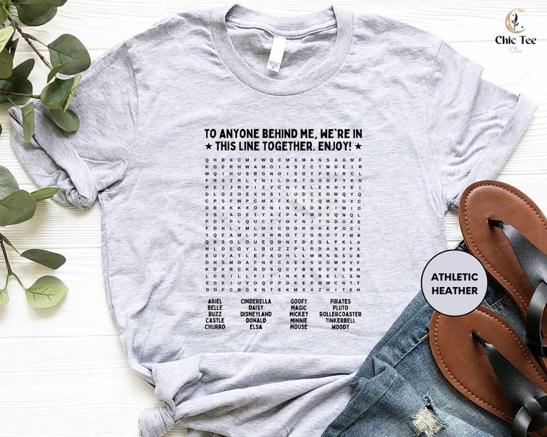 Funny Interactive, Disneyland T-Shirt, Fun Word, Search Puzzle on Back, Waiting in Line, Disneyland Ride, Disney world, Word Find, Line Game image 3