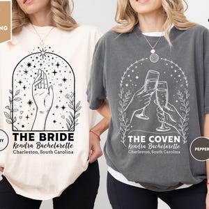 Comfort Colors Custom Witchy Bachelorette Shirt, Halloween Bachelorette Party Shirt, Witchy Bride Shirt, Bride and Coven Celestial Bach Tee