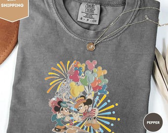 Comfort Colors Mickey And Minnie Shirt, Mickey Balloons T-Shirt, Mickey & Minnie Couple Tees, Couple Matching Shirts, Disneyland Trip Shirt