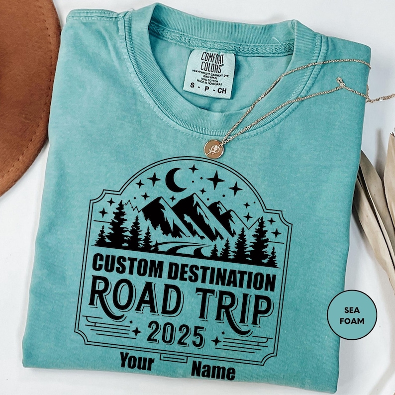a t - shirt that says custom destination road trip on it