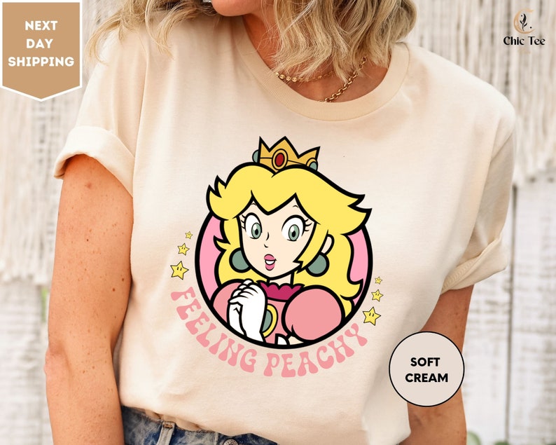 Cute Princess Peach Shirt, Princess Peach, Feeling Peachy Shirt, Kids Birthday Gift For Her image 1