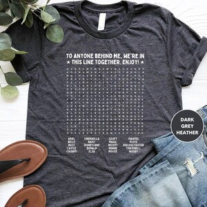 Funny Interactive, Disneyland T-Shirt, Fun Word, Search Puzzle on Back, Waiting in Line, Disneyland Ride, Disney world, Word Find, Line Game image 2
