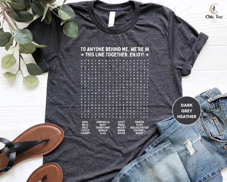 Funny Interactive, Disneyland T-Shirt, Fun Word, Search Puzzle on Back, Waiting in Line, Disneyland Ride, Disney world, Word Find, Line Game image 2