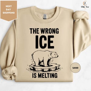 The Wrong Ice Is Melting Sweatshirt, Climate Change Sweatshirt, Polar Bear Graphic Sweatshirt, Environmental Statement Crewneck, Eco Awarene