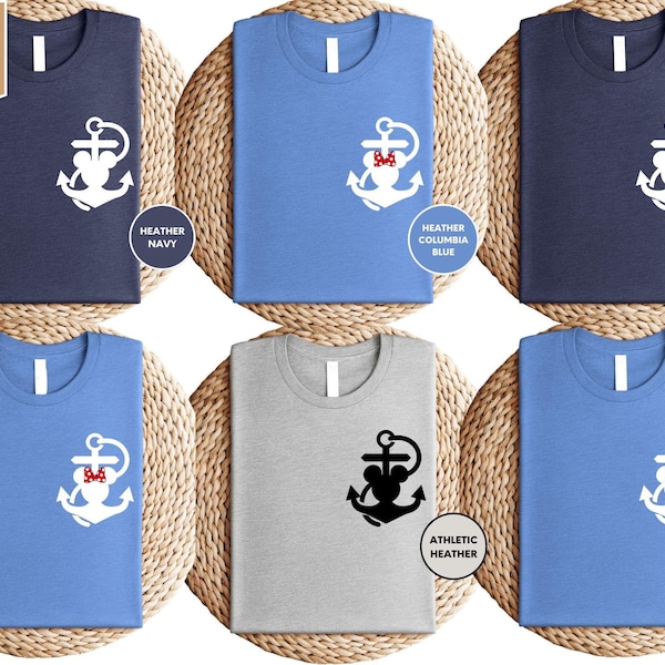 Camiseta de Mickey con ancla de bolsillo para cruceros Disney, camiseta de Minnie con ancla de bolsillo, camiseta de cruceros Disney a juego, camiseta de cruceros Disney, camiseta de vacaciones Disney
