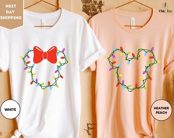 Christmas Lights Tee, Disney Mickey and Minnie Shirt, Disney Christmas Shirt, Winter Disney Shirt, Disney Mickey and Minnie Head Light Shirt