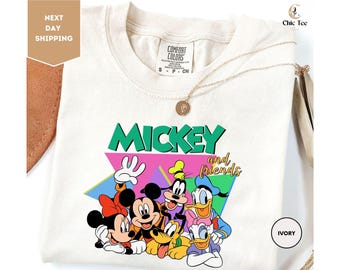 Comfort Colors Retro Mickey and Friends Shirt, Disney Neon Tee, Disney 90s Shirts, Disney 90s Tees, Disney Shirt, Mickey Shirt, Donald Shirt