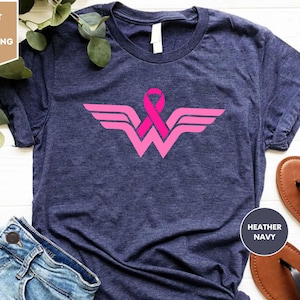 Chemises Wonder Women, T-shirt ruban Cancer, T-shirt combattant du cancer, Cancer du sein, Chemises de sensibilisation au cancer, Chemises femme fortes