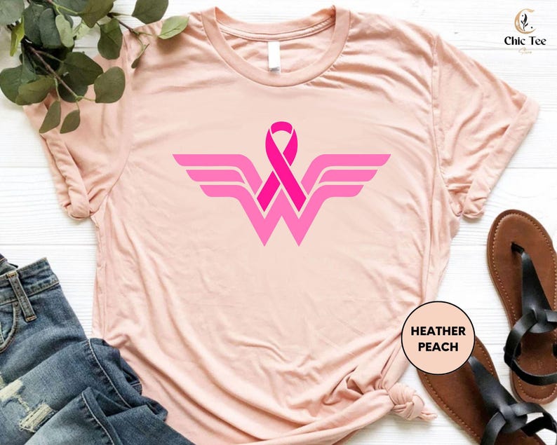 Camisetas de Mujer Maravilla, Camiseta con lazo contra el cáncer, Camiseta de luchadora contra el cáncer, Camisetas de cáncer de mama, Camisetas de concientización sobre el cáncer, Camisetas de mujeres fuertes imagen 2