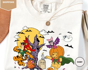 Comfort Colors Winnie The Pooh Halloween Shirt, Pooh and Co Halloween Shirt, Pooh Pumpkin Shirt, Pooh and Friends Spooky Season Shirt