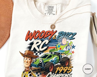 Woody And Buzz Racing Club Shirt, Retro Champions Tee, Toy Story Adventure T-Shirt, Vintage 1995 Pixar Toy Story Movie Fan Gift