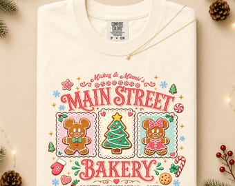 Mickey & Minnie, Gingerbread Shirt, Disney Christmas T-shirt, Main Street Bakery Holiday Tee, Matching Family, Christmas Outfit, Cute Disney