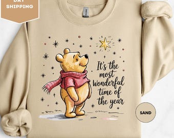 Winnie the Pooh Christmas Sweatshirt, It's The Most Wonderful Time of The Year Shirt, Cute Holiday Pooh Bear Sweater, Winter Gift
