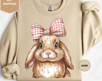 Easter Bunny Sweatshirt, Easter Sweatshirt, Coquette Bow Bunny Sweatshirt, Easter Day Sweater, Bunny Sweatshirt, Cute Bunny Easter Day Gift
