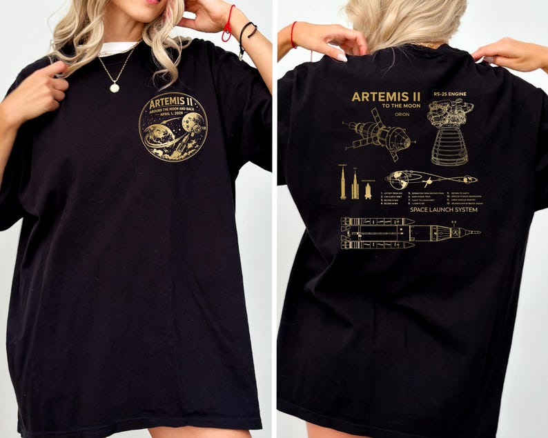 Camiseta del lanzamiento del cohete Artemis II, camiseta de exploración espacial, camiseta del programa espacial de la NASA, camiseta del viaje de Artemis 2 alrededor de la Luna, regalo de astronomía imagen 2