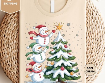 Cute Christmas Snowman Shirt, Funny Christmas Snowman Shirt, Let it Snow Shirt, Watercolor Winter Shirt, Christmas Tree Shirt, Snowman Lover