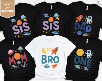 Astronaut Birthday Shirt, Space Custom Family T-Shirt, Galaxy Themed Birthday Party Shirt, Planets Birthday Boy Shirt, Family Rocket Shirt