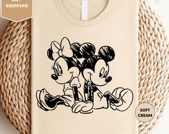 Mickey Minnie Sketch Shirt, Vintage Mickey Minnie Shirt, Disney Family Trip, Vintage Mickey and Minnie Back to Back Shirt, Vintage Disney