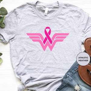 Camisetas de Mujer Maravilla, Camiseta con lazo contra el cáncer, Camiseta de luchadora contra el cáncer, Camisetas de cáncer de mama, Camisetas de concientización sobre el cáncer, Camisetas de mujeres fuertes imagen 3