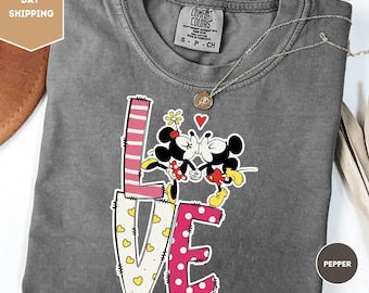 Comfort Colors Disney Love Shirt, Mickey and Minnie Valentine Tee, Disney Couple Love Shirt, Cute Disney Valentine Gift, Love Graphic Tee