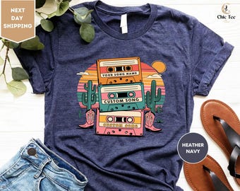 Personalized Cassette Tape Shirt, Custom Cassette Tape Shirt, Country Music Shirt, Country Concert Gift For Women,Personalized Song Name Tee
