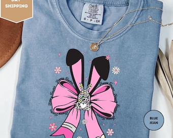 Comfort Colors Easter Teacher Cute Coquette Bow Bunny Shirt, Teacher Easter T-Shirt, Teacher Appreciation Gift, Spring School Teacher Tee