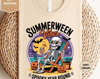 Summerween Skeleton Shirt, Summer Shirt, Spooky Summer Shirt, Summer Halloween Shirt, Halloweener Gift, Spooky Year Round Halloween Shirt