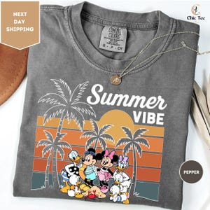 Comfort Colors Disney Mickey and Friends Retro Summer Vibes Shirt, Disney Beach Vacation Shirt, Disney Family Summer Vacation Matching Shirt