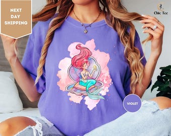 Comfort Colors Disney Princess Ariel Shirt, Little Mermaid Shirt, Disney Girls Trip, Disney Minnie Ears Ariel Tee, Disney Birthday Gift