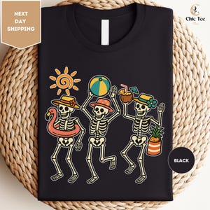 Funny Dancing Skeletons Shirt, Trendy Skeleton Shirt, Cute Summer T-Shirt, Funny Summer Beach Skeleton Shirt, Beach Shirt, Funny Beach Shirt