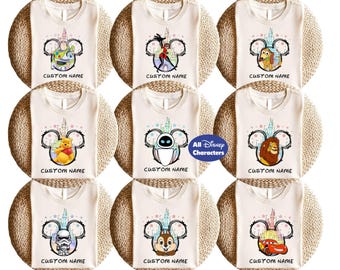 Disney Family Shirts, Personalized Disney Character Shirt, Custom Name Disney Tee, Matching Disney Vacation Shirts for Kids