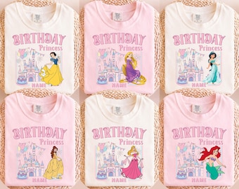 Personalized Birthday Princess Shirt, Custom Name Kids Birthday Shirt, Princess Crew Shirt, Pastel Castle Shirt, Disney Princess Shirt Gift