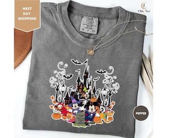 Comfort Colors Mickey & Friends Trick Or Treat Shirt, Disney Pumpkin Shirt, Disneyland Family Halloween Trip Shirt, Disney Halloween Castle