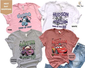 Personalized Lightning Mcqueen and Friends Halloween Shirt, Cars Halloween Shirt, Mcqueen Halloween Shirt, Disney Halloween Family Shirt