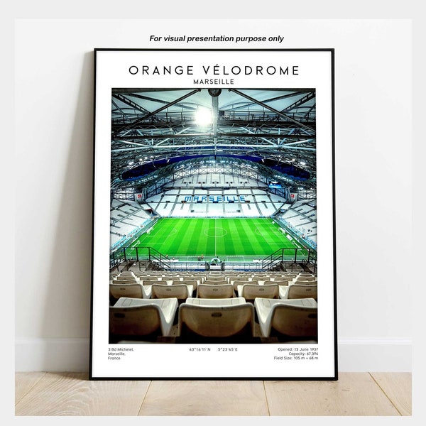 Impression d'affiche du stade VELODROME ORANGE, art du football marseillais, cadeau pour les fans de Ligue 1