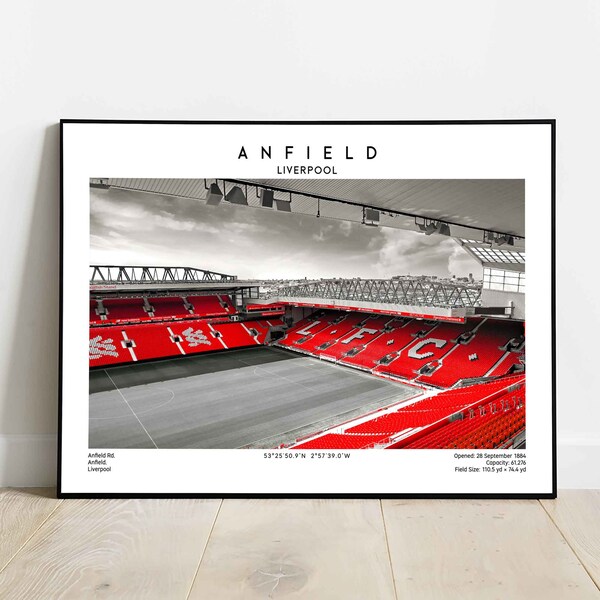 Poster Anfield, impression du stade de Liverpool, football, YNWA, amateurs de football, cadeau d'anniversaire