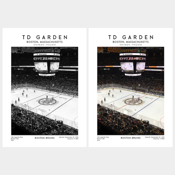 TD Garden, Boston Bruins, Ice Hockey, NHL Lovers, Black & White Wall Art Poster Print