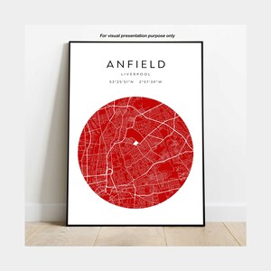 Anfield Location Print, Anfield Map print, YNWA Gift,  Liverpool  Fans Gift, Stadium Map Poster