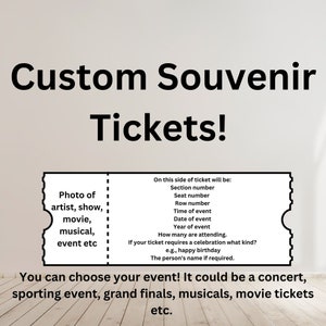 Custom Souvenir Tickets - personalisiert für Ihre Erlebnisse. Geschenkkarte, Sportkarte, Konzertkarte, Broadway-Karte, Festivalkarte