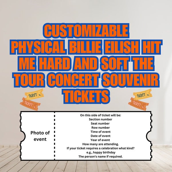 Billie Eilish - Hit me hard and soft the tour concert souvenir tickets! Customizable tickets, souvenir ticket, Billie Eilish merch, giftidea