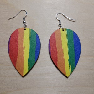 Unique Handmade Rainbow Wood Earrings - Vibrant Drop Ear Candy