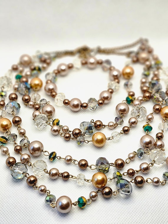 Stunning Vintage 3 Strand Glass Bead Necklace and… - image 1