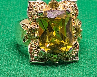 Bague Vintage Péridot Années 90 - Or Laminé 14 Carats (585 RG) - Taille UK P / US 7.5