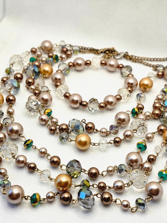 Stunning Vintage 3 Strand Glass Bead Necklace and… - image 3