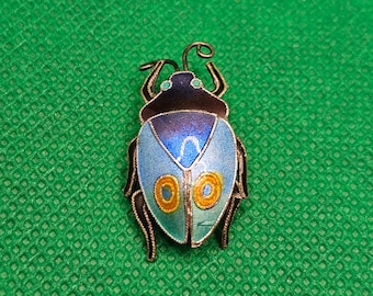 Whimsical Vintage 925 Enameled Beetle